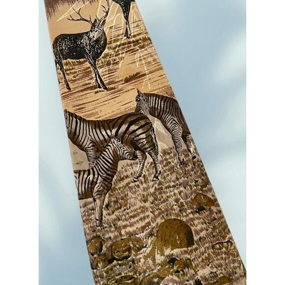 Florence & K Inc. Mens Tie Necktie Silk 4"x58" Zebra Elk Deer Gold Tan Black - Picture 2 of 7